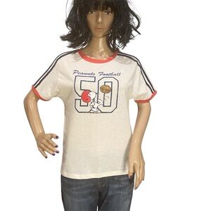 Peanuts Football 50 Snoopy Distressed Logo Ringer Tee Vintage Vibes Size XL NWT